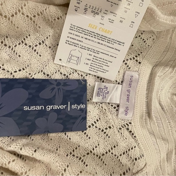 Susan Graver Womens Cardigan Sz XL Ivory Metallic Sweater Knit Stretch Spring - Picture 4 of 6